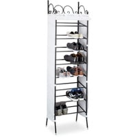 Relaxdays Metall Schuhregal COUNTRY 174 x 48 x 29 cm HxBxT, 8 Ablagen für 20 Paar Schuhe, Stoffschrank, schwarz-weiß