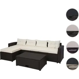 Mendler Poly-Rattan Garnitur HWC-J34, Balkon-/Garten-/Lounge-Set Sitzgruppe Sofa, Staufach ~ schwarz, Kissen creme-beige