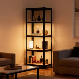 Relaxdays Schwerlastregal, 5 Böden versch. Größen Hellbraun,Schwarz