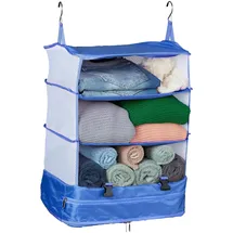 Relaxdays Gepäck-Organizer zum Hängen, HBT: 55x44x30 cm, Kofferorganizer faltbar, 4 Fächer, tragbarer Packwürfel, blau
