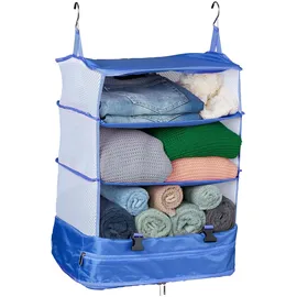 Relaxdays Gepäck-Organizer zum Hängen, HBT: 55x44x30 cm, Kofferorganizer faltbar, 4 Fächer, tragbarer Packwürfel, blau
