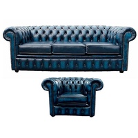 JVmoebel Chesterfield-Sofa, Chesterfield 3+1 Sitzer Garnitur Sofa Couch blau