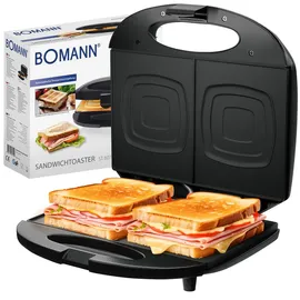 Bomann Sandwichmaker | für viereckige Sandwichplatten | Sandwichtoaster mit Antihaftbeschichtung | Toaster Sandwichtoaster mit Backampel | Sandwich Maker bis zu 820 W schwarz