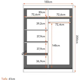 fabryka mebli idźczak imoebel24 Schwebetürenschrank Schrank 150 cm Sonoma/Weiß mit zwei Spiegeln Vista 01 - Hellbraun