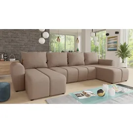 Sofnet Wohnlandschaft Cleo U mit Schlaffunktion - U-Form Couch, Ecksofa mit Bettkasten, Couchgranitur mit Bettfunktion, Polsterecke, Big Sofa (Beige (Soro 23)