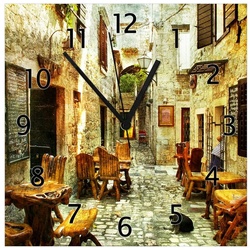 Wallario Wanduhr Italienische kleine Gasse (Glasuhr) gelb