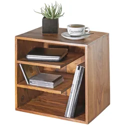 KADIMA DESIGN Stilvoller Beistelltisch aus Sheeshamholz, 3 Ablageflächen, individuelle Maserung, 43x43x30 cm.