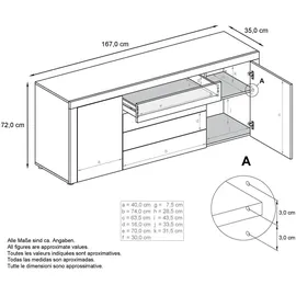 Vladon Sideboard 167 x 72 x 35 cm Weiß Hochglanz