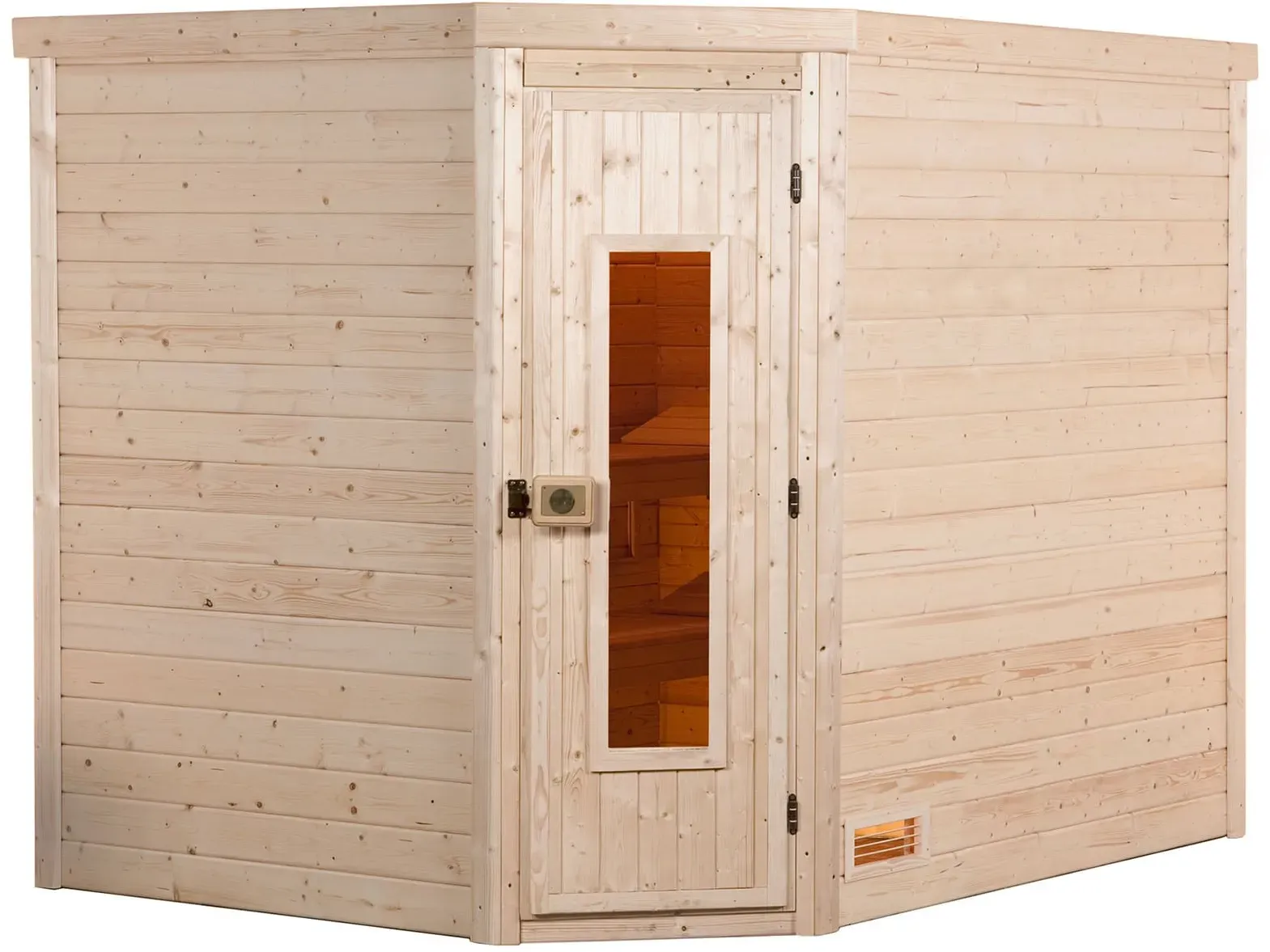 WEKA Sauna "Massivholzsauna TURKU 3" Saunen Blockbohlen, isolierte Holztür Gr. Saunaofen, integrierte Steuerung, 9 kW, beige (natur)