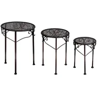 Levandeo 3er Set Blumenhocker Metall Schwarz Pflanzenständer Braun Rund
