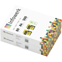 Infowerk Druckerpapier Kopierpapier 1000 Blatt (2x500) DIN A4 80 g Premium Hochweiß CIE 160 Testsieger PEFC Umweltzertifikat