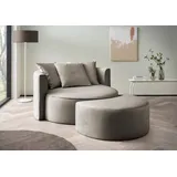 LeGer Home by Lena Gercke XXL-Sessel "ISALIE, Rundsessel mit Hocker, Lesesessel, Loveseat, Big-Sessel", grau (taupe), B:153cm H:98cm T:208cm, LEGER HOME BY LENA GERCKE, Sessel, XXL-Sessel, trendige Stoffe, 3 Zierkissen, große Sitzfläche, Cord, Samt, Bouclé