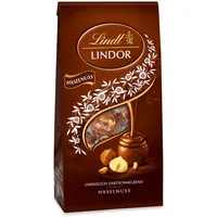 Lindt Schokolade LINDOR Kugeln Haselnuss Milchschokolade| 137 g Beutel | ca. 10 Kugeln Vollmilchschokolade mit zartschmelzender Nuss-Füllung | Pralinen-Geschenk | Schokoladen-Geschenk
