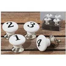 Buri - Möbelgriff Numbers 4tlg Ø 4cm Möbelknöpfe Porzellan Weiß Zahlen Nummern Griff