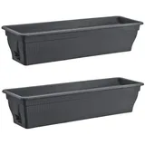 Buri 2x Blumenkasten 80cm Balkonkasten mit Wasserspeicher anthrazit, 18 L - Blumenkästen wetterfest Pflanzkasten mit Einsatz für Garten und Balkon