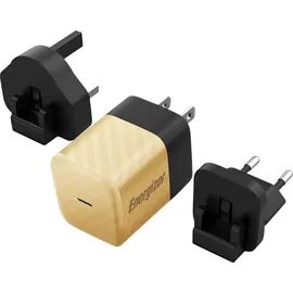 Energizer ENERGIZER, GaN 4A USB-C 20W Netzladegerät mit EU/UK/US Steckdosen, Schwarz / Gold - Bunt