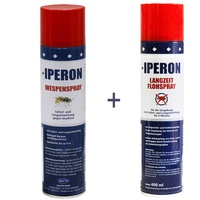 IPERON® 4 x 400 ml Langzeit Flohspray & 4 x 400 ml Wespenspray im Set + Zeckenhaken