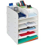 Relaxdays Schreibtisch Organizer mit Dokumentenablage, 12 Fächer, HBT: 34,5 x 25 x 32 cm, Büroorganizer MDF, weiß