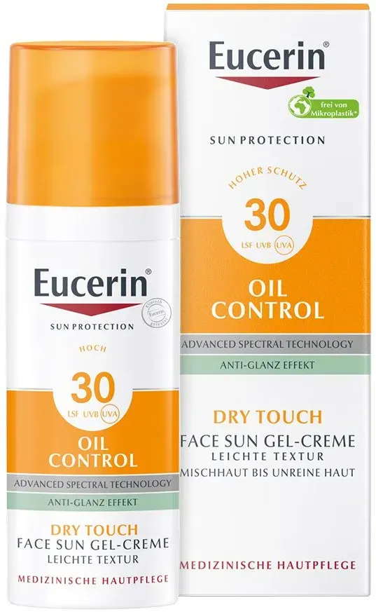 Eucerin® Oil Control Face Sun Gel-Creme LSF 30 – hoher Sonnenschutz mit 8 Stunden Anti-Glanz Effekt, auch für zu Akne neigende Haut