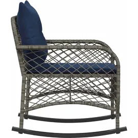 vidaXL Garten-Schaukelstuhl mit Kissen Grau Poly Rattan, Gartenstuhl, Gartensessel, Outdoor-Schaukelstuhl, Schaukelsessel, Schwingsessel