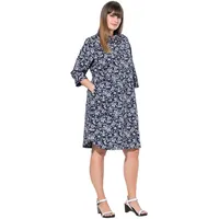 Ulla Popken Midikleid Blau/Weiß 50/52