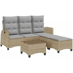 vidaXL 3-tlg. Garten-Sofagarnitur mit Kissen L-Form Beige Poly Rattan