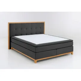 Home Affaire Boxspringbett HOME AFFAIRE "Sonja", grau, B:200cm L:208cm, Massivholz, Polyester, Komplettbetten, Boxspringbett, mit Steppung im Kopfteil und Holzrahmen, inklusive Topper