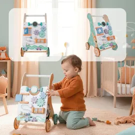 Labebe Lauflernwagen aus Holz für Babys ab 1 Jahr Laufwagen Holz-Walker Holzwagen Gehhilfe für Kleinkinder - Bunt