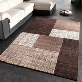 Paco Home Teppich »Mondial 105«, rechteckig, 13 mm Höhe, Kurzflor, modernes Karo Muster, ideal im Wohnzimmer & Schlafzimmer braun Creme, Grösse:200x290 cm