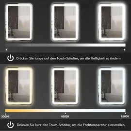 Homcom Badspiegel 50 x 70 cm LED mit 3 Lichtfarben IP44