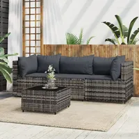 vidaXL Polyrattan Lounge-Set 4-tlg. grau inkl. Kissen 319767