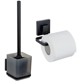 Wenko Badezimmer-Set Mod. Vacuum-Loc® Quadro WC-Garnitur Toilettenpapierhalter Wandbefestigung ohne Bohren Edelstahl schwarz 9,5 x 37 x 12,5 cm