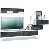 Vladon Wohnwand, Schwarz Hochglanz, 275x180x37 cm, Wohnzimmer, Wohnwände, Anbauwände