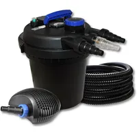 Wiltec Sunsun Brunnen + Gartenteich, Druckteichfilter Set 6000l 11W UVC Teichklärer, und 40w, 25m Schlauch