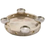 Holz Advents Kerzenhalter White Washed - 35 cm - Kerzenständer mit Aluminium Haltern - Weihnachten Winter Tisch Dekoration Adventskranz Adventsleuchter