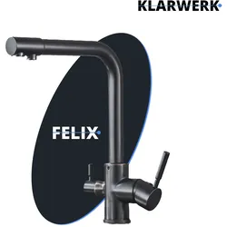 Felix | 3 Wege Premium Schwarz matt Trinkwasser Armatur | Edelstahl Osmose Wasserhahn Küche |Mischbatterie - 360 Grad | Filter 3 Anschlüsse