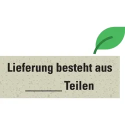Aufkleber I Hinweisetikett Lieferung besteht aus...Teilen, weiß, Graspapier, 147x50mm, 6/Bogen