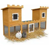 Mucola Kleintierkäfig Kleintierstall Hasenstall Freigehege Haus Schloss Kaninchenstall Käfig, bodenfrei beige|braun