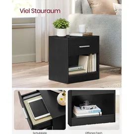 VASAGLE Nachttisch, 2er Set, Beistelltisch, mit Schublade, Griff, offenes Fach, - Schwarz