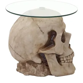 Mendler Beistelltisch Totenkopf Beige Polyresin 55 x 55 x 52 cm