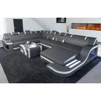 Sofa Dreams Wohnlandschaft Ledercouch Sofa Leder Palermo XXL U Form Ledersofa, Couch, mit LED, wahlweise mit Bettfunktion als Schlafsofa, Designersofa grau
