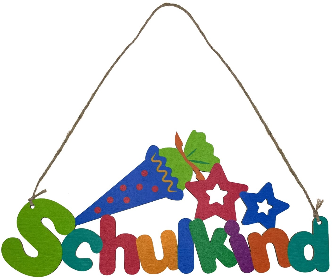 Oblique Unique® Schulkind Holz Schild Glitzernd als Tür Anhänger für Schuleinführung Einschulung Schulanfang Jungs und Mädchen Deko zum Aufhängen (Bunt)