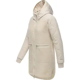 Ragwear Damen Teddyfleece Kurzmantel warmer Plüschmantel mit Kapuze Longeddy YOUMODO Ecru25 Gr. XL - XL