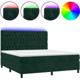 vidaXL Boxspringbett mit Matratze & LED Dunkelgrün 180x200 cm Samt