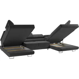 MKS Meble Ecksofa Dunkelgrau mit Bettkasten