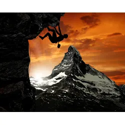 Fototapete PAPERMOON "GEBIRGE-SEE-BERGE WALD HIMMEL MATTERHORN BERGSTEIGER", bunt, B:4,00m L:2,60m, Vlies, Tapeten