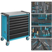 HAZET Werkstattwagen Assistent 179NXL, Sortiment 179NXL-7/382, 382-teilig, Schubladen, flach: 5× 81 x 696 x 398 mm, Schubladen, hoch: 2× 166 x 696 x 398 mm