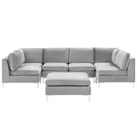 Beliani Modulares Sofa U-Form mit Ottomane Grau Polsterbezug aus Samtstoff Metallbeine Wohnzimmer Salon Wohnlandschaft U-förmig