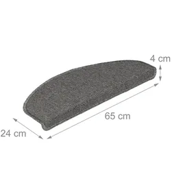 Relaxdays Stufenmatten im 15er Set, abgerundete Treppenstufenmatten, BxT: 65x24 cm, Selbstklebende Treppenteppiche, grau