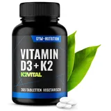 Vitamin D3 K2 20.000 I.E + Vitamin K2-365 Tabletten - 99,7+% All-Trans K2-MK7 - Vegan - K2VITAL®Depot - 365 Tabletten - 99,7+% All-Trans - Hochdosiert -